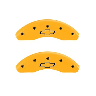 Weekend Sale MGP 2 Caliper Covers Engraved Front Bowtie Yellow Finish Black Char 2006 Chevrolet HHR - 14230FBOWYL