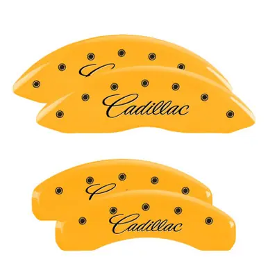 Save Now MGP 4 Caliper Covers Engraved Front & Rear Cursive/Cadillac Yellow finish black ch - 35013SCADYL