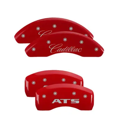 MGP 4 Caliper Covers Engraved Front Cadillac Engraved Rear ATS Red finish silver ch - 35023SATSRD Reduced Price