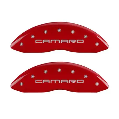 MGP 4 Caliper Covers Engraved Front & Rear Gen 4/Camaro Red finish silver ch - 14027SCA4RD Shop Now