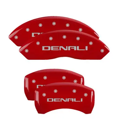MGP 4 Caliper Covers Engraved Front & Rear Denali Red Finish Silver Char 2019 GMC Arcadia - 34212SDNLRD Top Pick