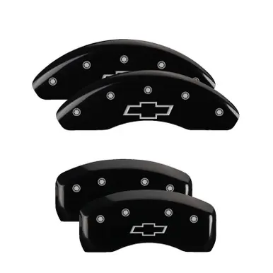 Crafted MGP 4 Caliper Covers Engraved Front & Rear Bowtie Black Finish Silver Char 2019 Chevrolet Malibu - 14244SBOWBK