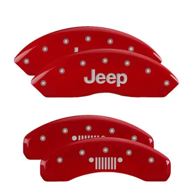 Exclusive Offer MGP 4 Caliper Covers Engraved Front Jeep Rear Grill Logo Red Finish Silver Char 2018 Jeep Wrangler - 42018SJPLRD