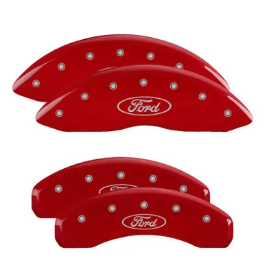 MGP 4 Caliper Covers Engraved Front & Rear Oval logo/Ford Red finish silver ch - 10221SFRDRD Free Returns