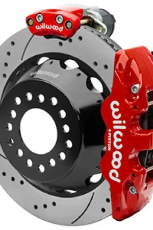 Direct From Factory Wilwood AERO4 Big Brake Rear Electronic Parking Brake Kit - Red - Powder Coat Caliper - D/S Rotor