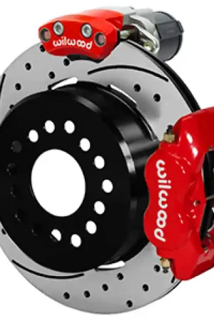 Wilwood Forged Dynalite Rear Electronic Parking Brake Kit - Red Powder Coat Caliper - D/S Rotor Handmade