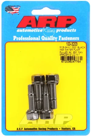 ARP 5/16-24 X 1.500 Black Hex Water Pump Pulley w/ .250in Fan Spacer Stud Kit Authentic