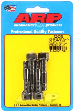 ARP 5/16-24 X 2.000 Black Hex Water Pump Pulley w/ .750in Fan Spacer Stud Kit Genuine