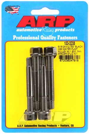 Time-Limited ARP 5/16-24 X 2.750 Black Hex Water Pump Pulley w/ 1.500in Fan Spacer Stud Kit